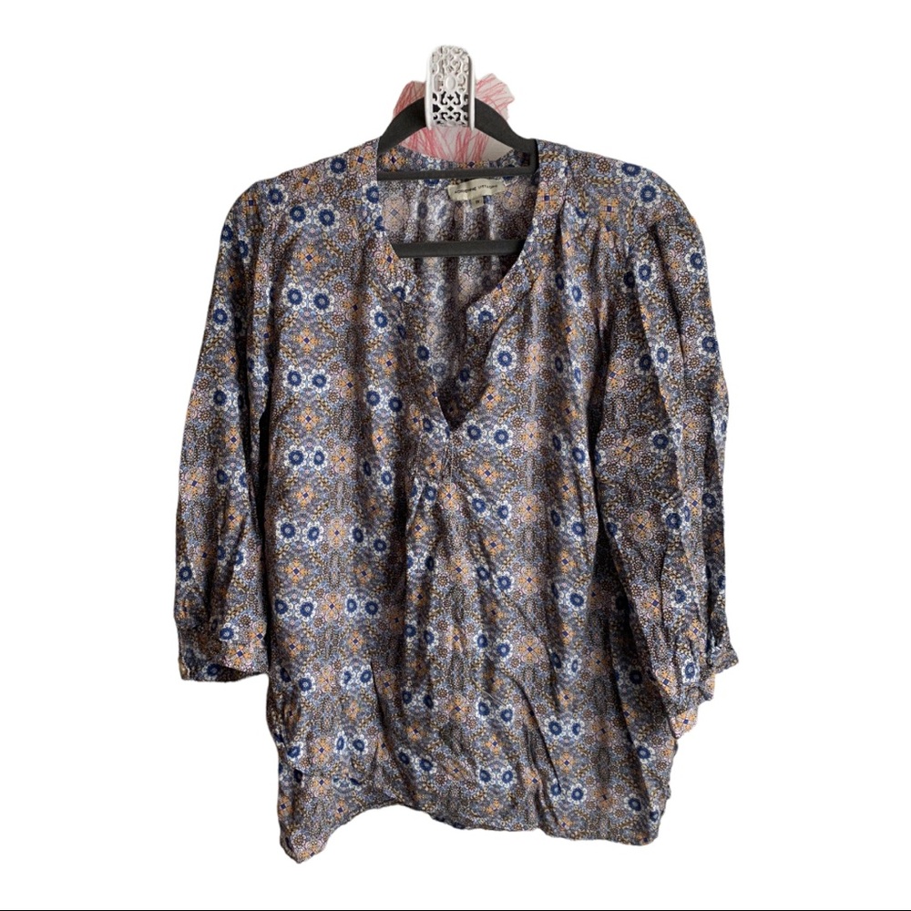 Adrienne Vittadini Blue and Yellow Geometric Blouse.  GUC.  1X.